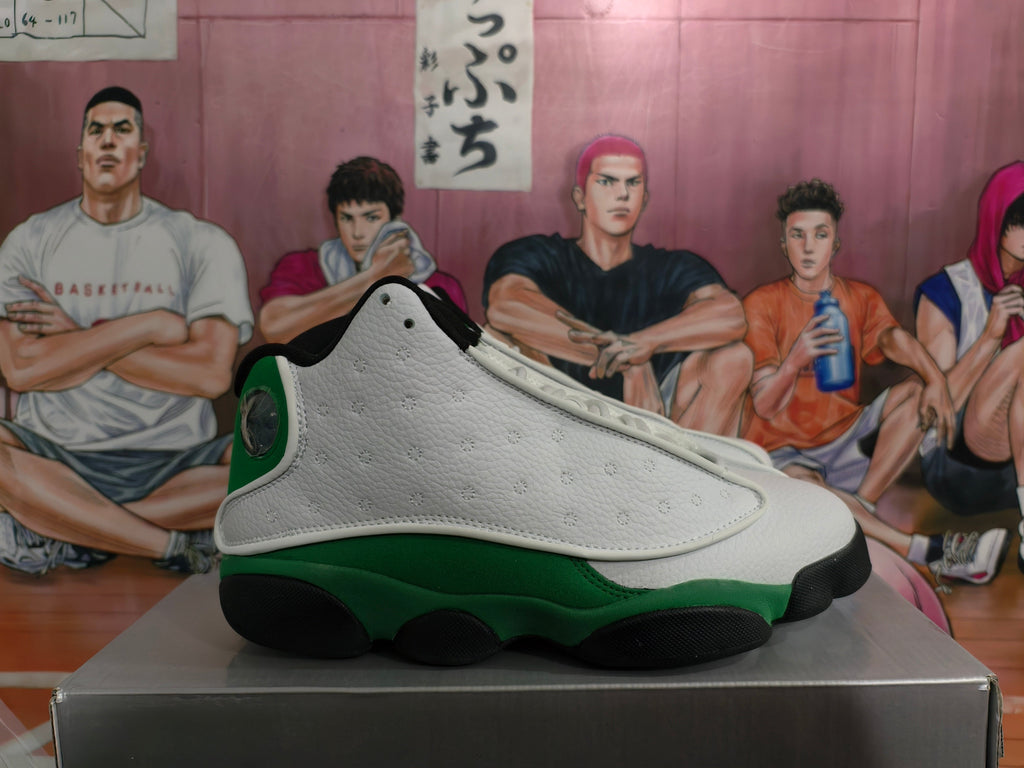 Jordan White and Green High-Top Basketball Sneakers