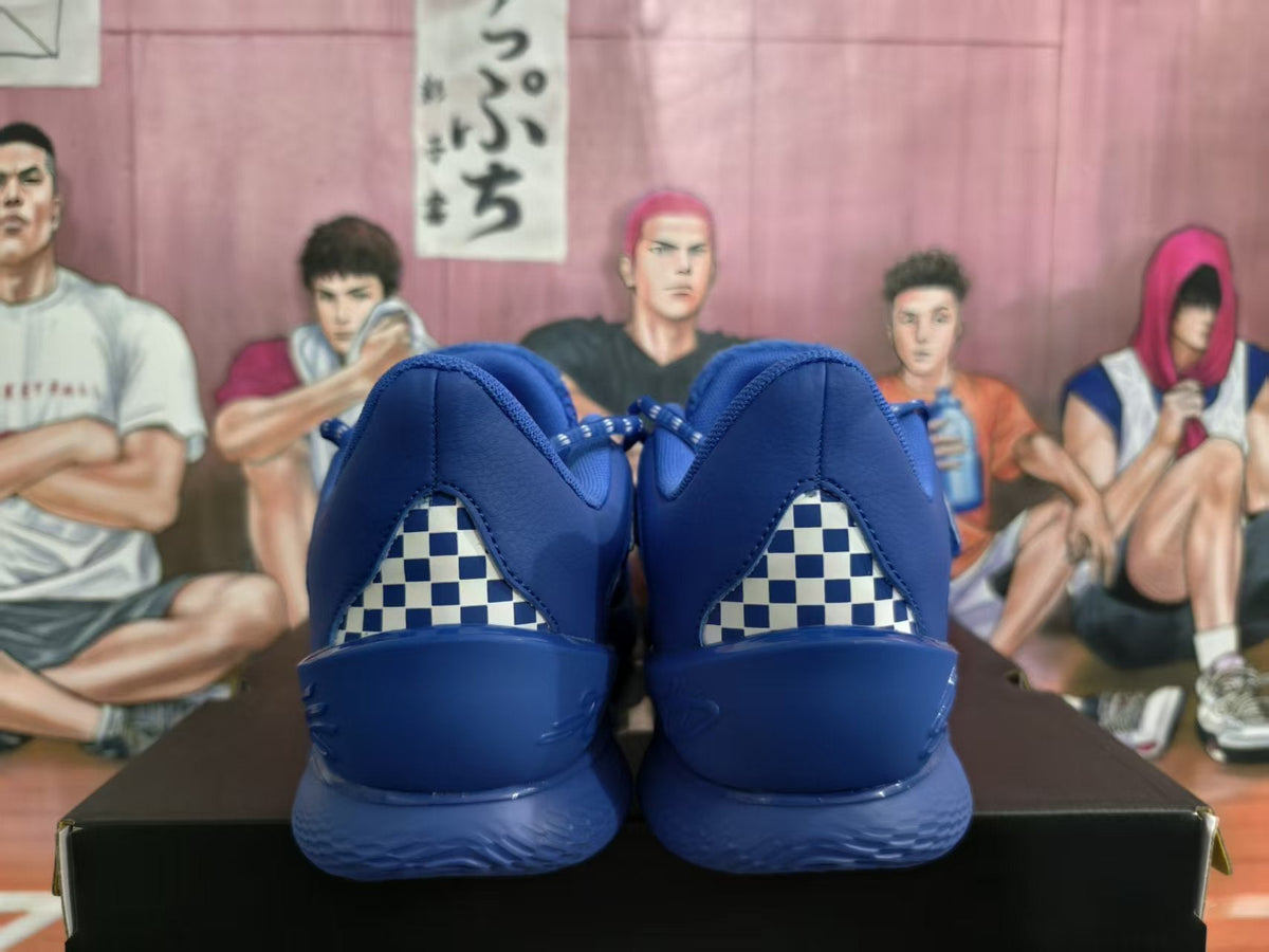 Blue Basketball Sneakers with Checkerboard Heel Detail