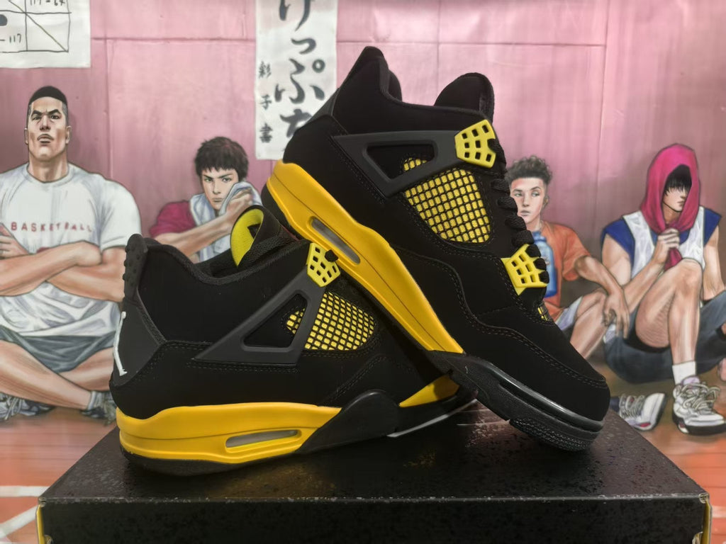 Jordan 4 Black and Yellow Basketball Sneakers