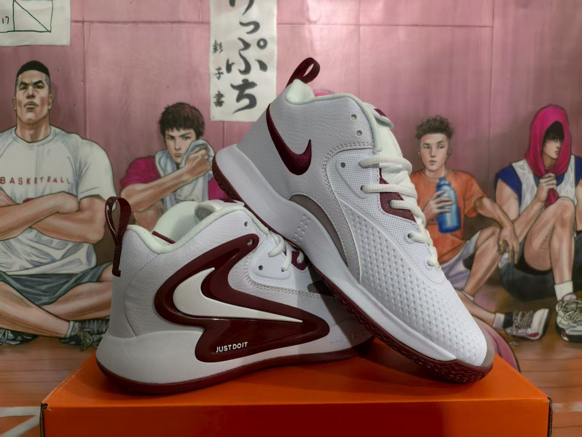 Nike Zoom Basketball Sneakers White and Burgundy