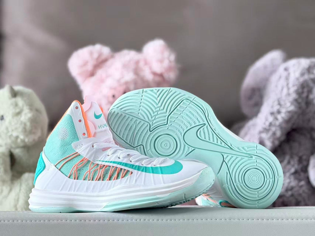 Nike Hyperdunk Kids High-Top Basketball Shoes, Mint and Coral