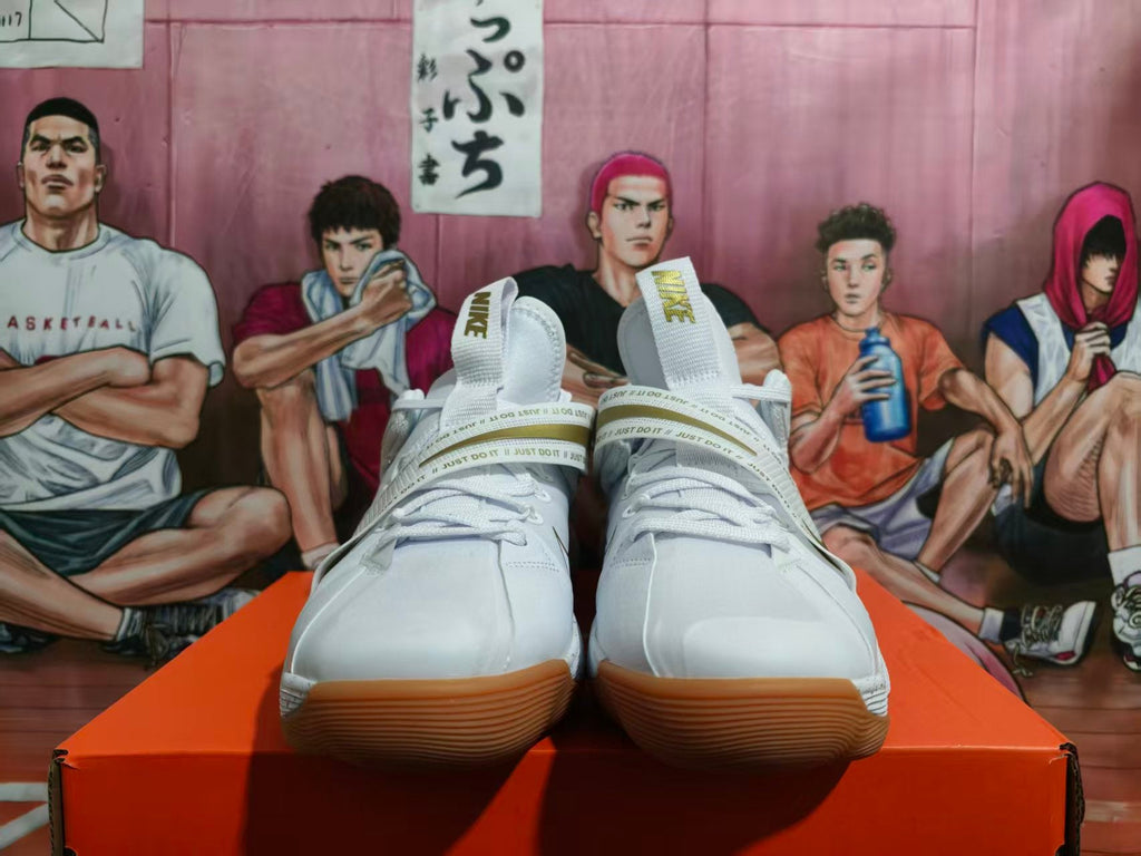 Nike White and Gold Basketball Sneakers