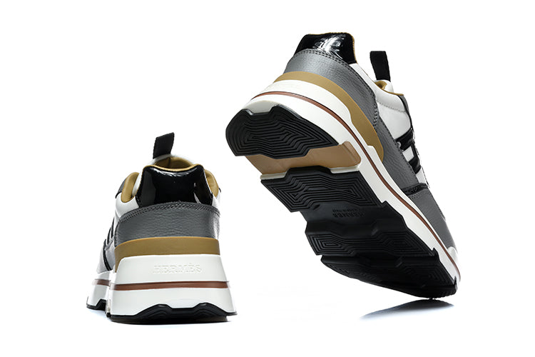 Hermès Gray and White Leather-Look Low-Top Sneakers