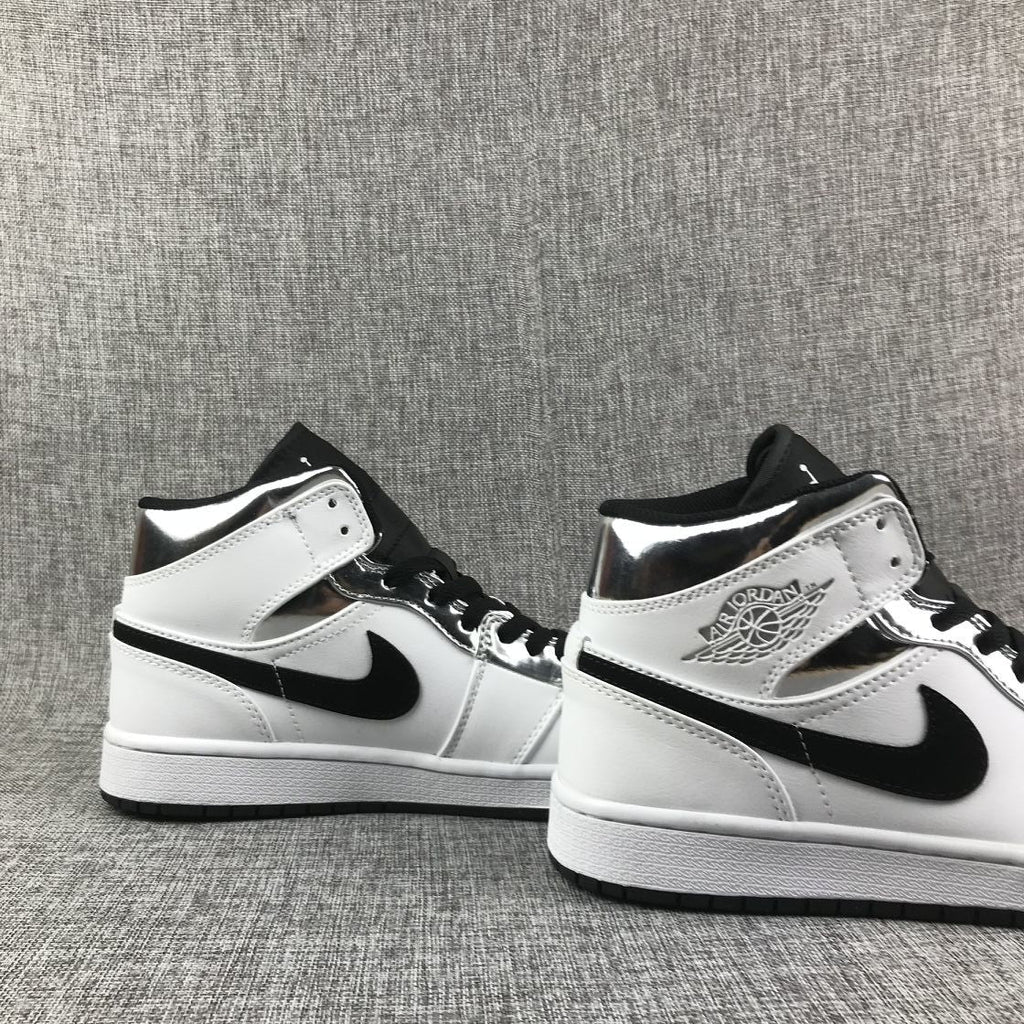 Jordan Air Jordan 1 Mid White Black Metallic Silver Sneakers