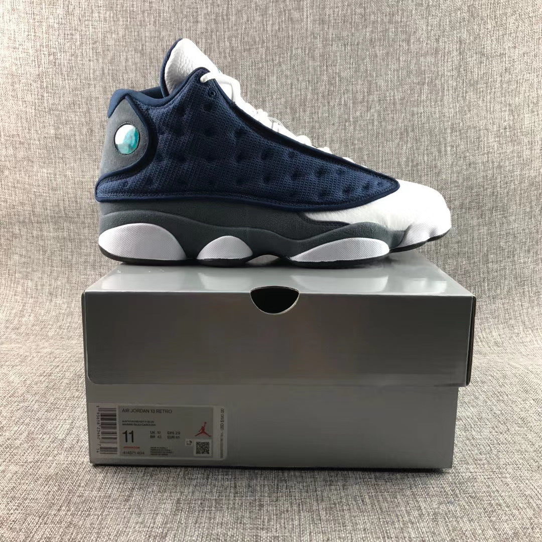 Air Jordan 13 Flint Navy Blue and White Sneakers
