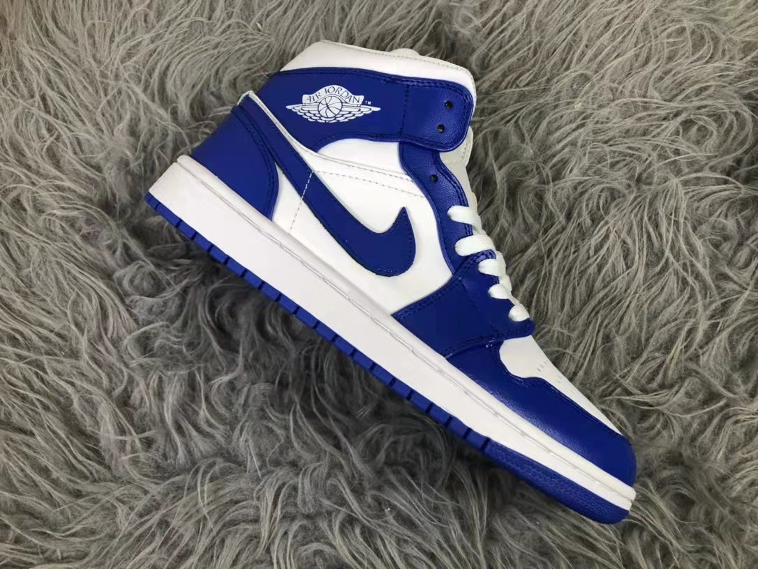 Air Jordan 1 Mid Kentucky White Blue Sneakers B62-104