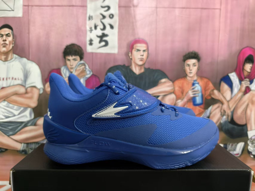 Blue Basketball Sneakers with Checkerboard Heel Detail