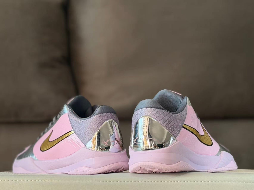 Nike Kobe 5 Low Basketball Shoes Pink Silver Gold