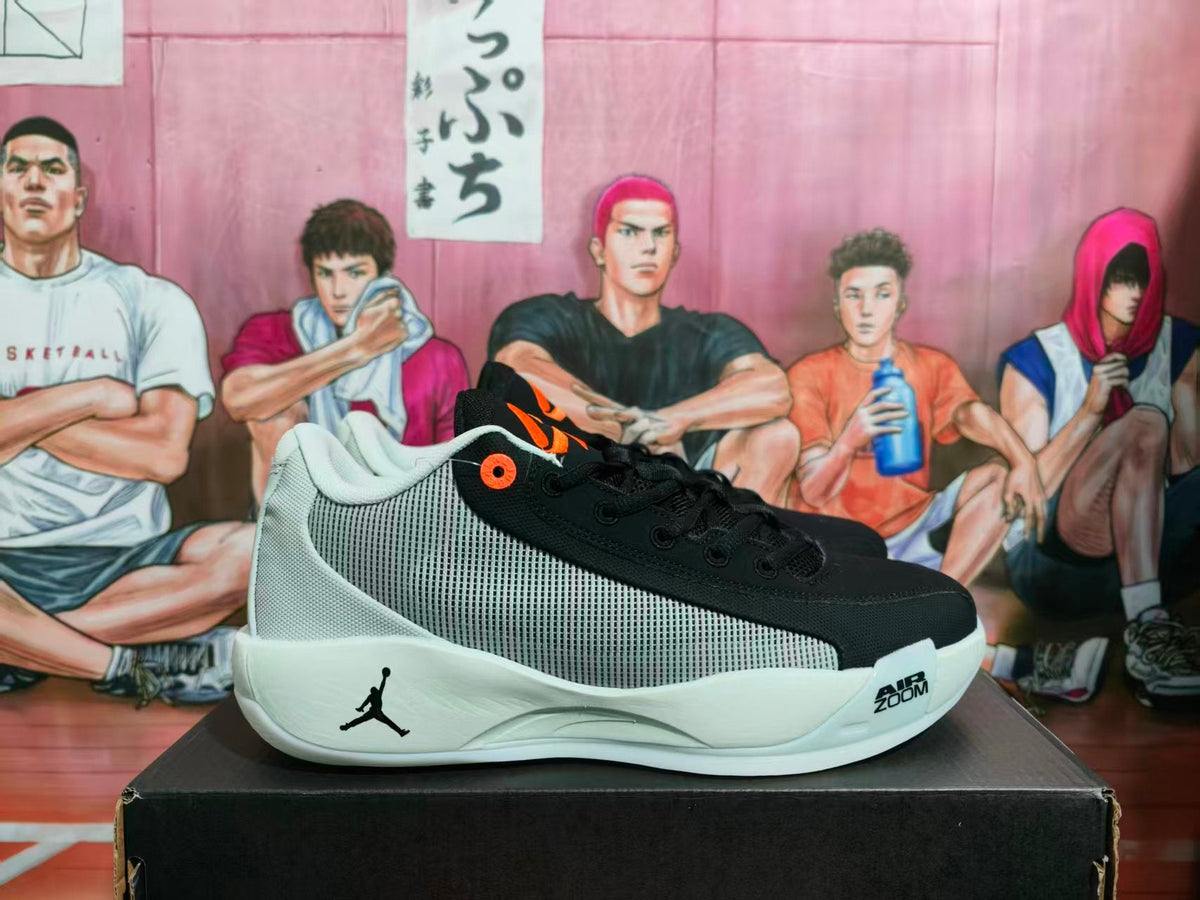 Jordan Basketball Sneakers Black Gray White with Orange Accents