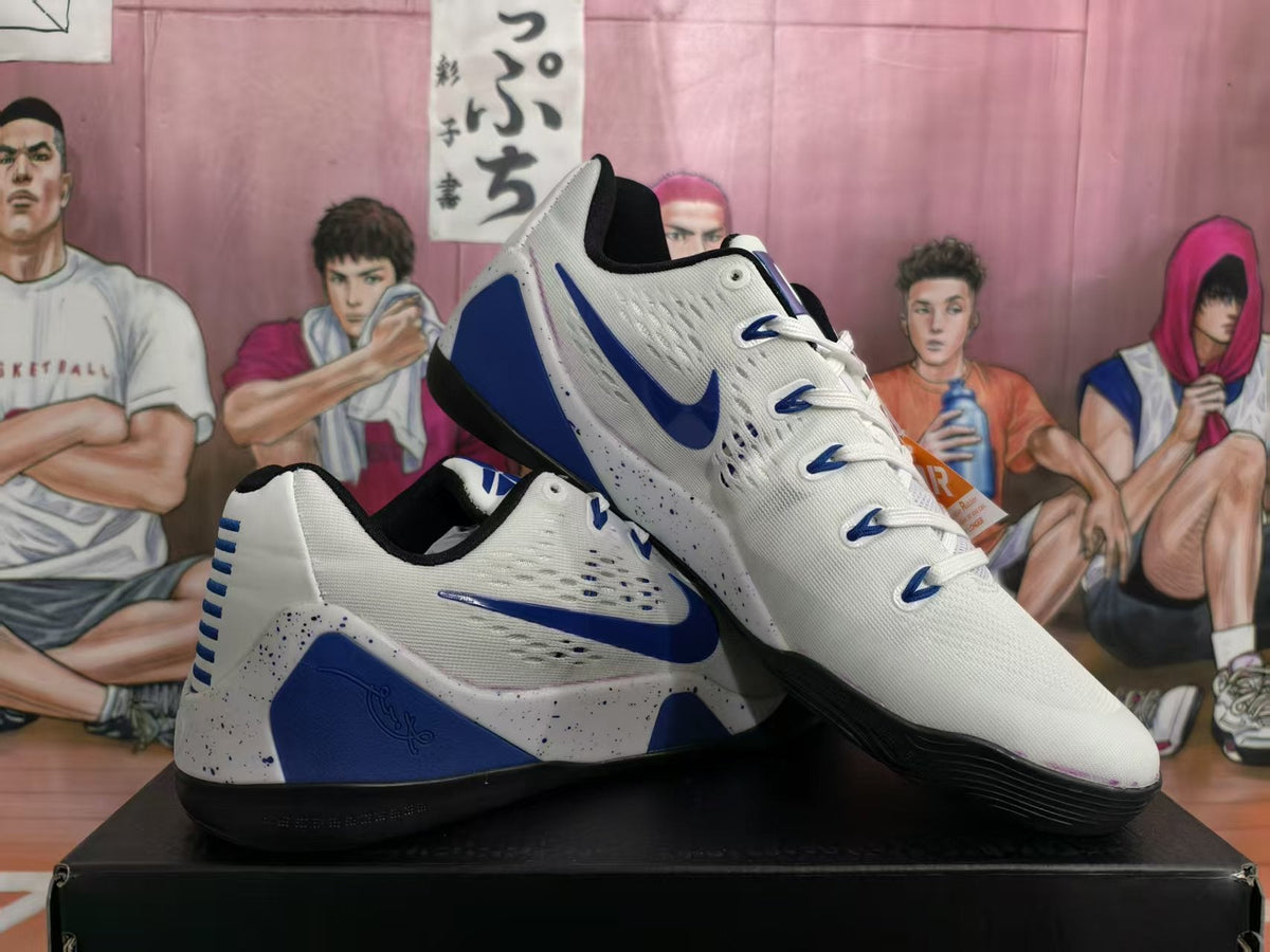 Nike White and Blue Basketball Sneakers