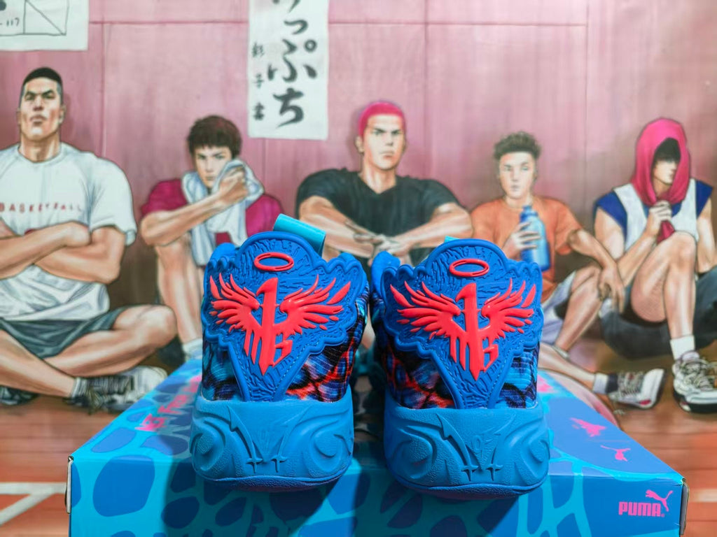 PUMA Blue Basketball Sneakers with Multicolor Print