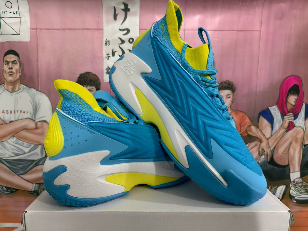 AE1 Low Basketball Shoes in Blue, White and Yellow