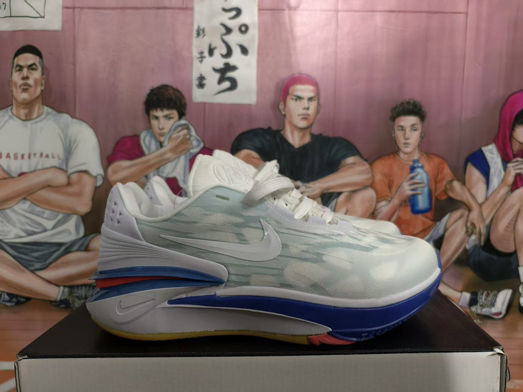 Nike White and Blue Basketball Sneakers