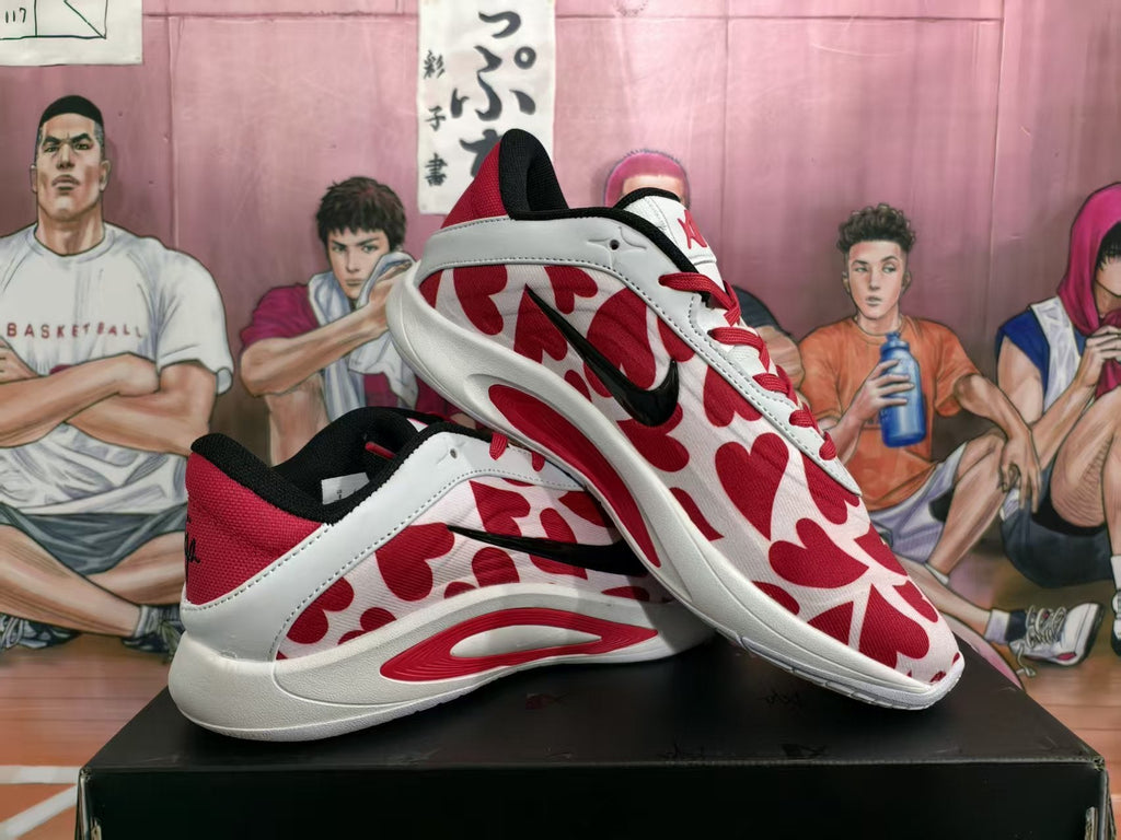 Nike White and Red Patterned Basketball Sneakers