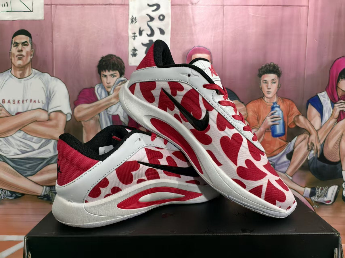 Nike White and Red Patterned Basketball Sneakers