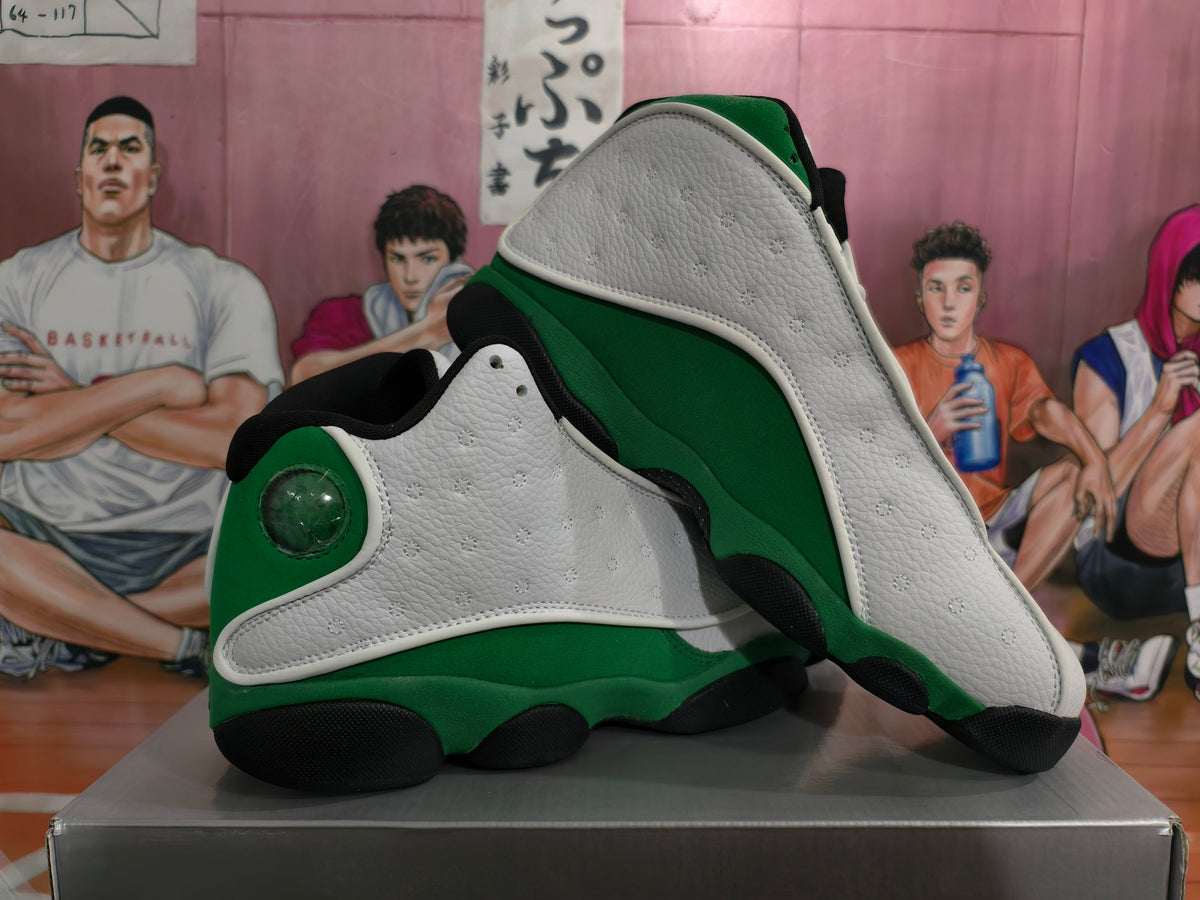 Jordan White and Green High-Top Basketball Sneakers