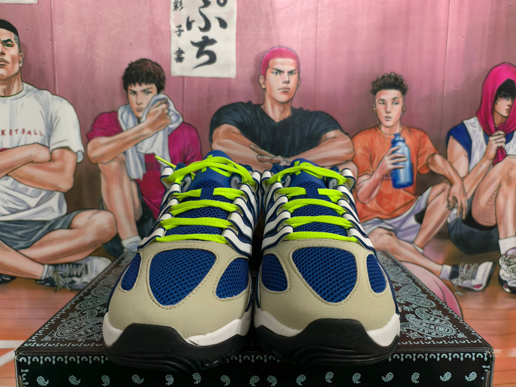 Nike Blue and White Sneakers with Neon Green Accents