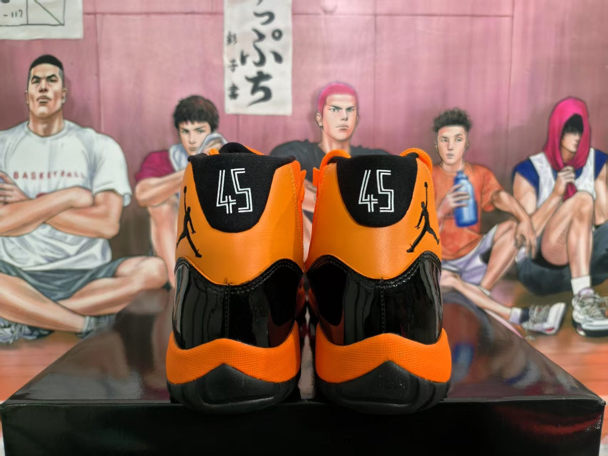 Jordan Black and Orange High-Top Basketball Sneakers