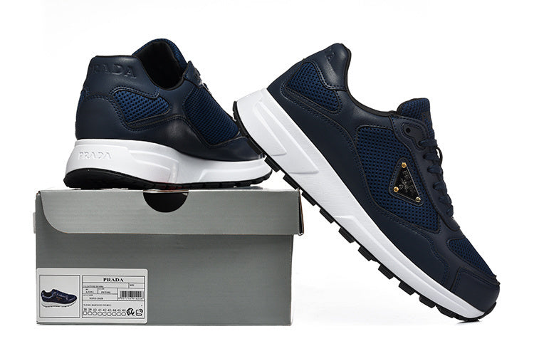 Prada Navy Mesh Panel Low-Top Sneakers