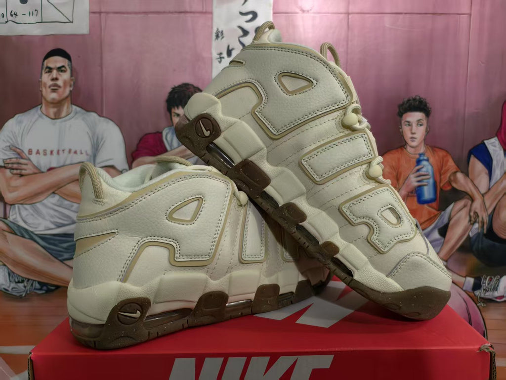 Nike Air More Uptempo Sneakers in Beige and Brown