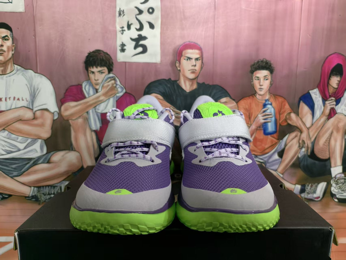 Purple Basketball Sneakers with Green Outsole
