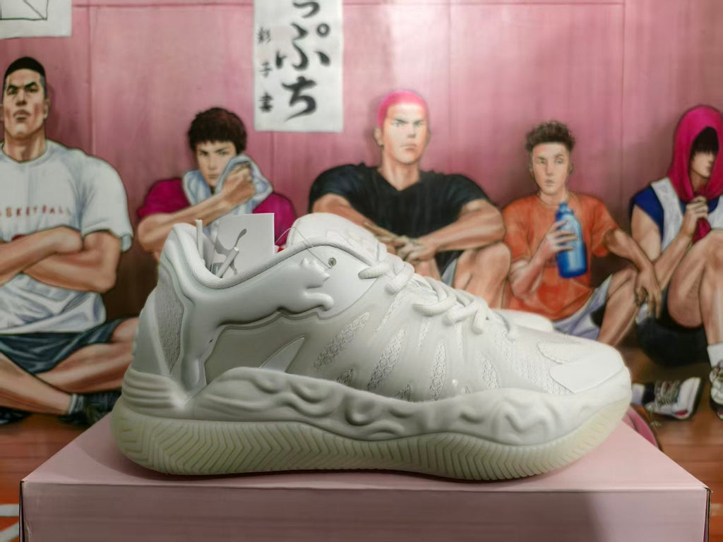 White Basketball Sneakers with Sculpted Sole