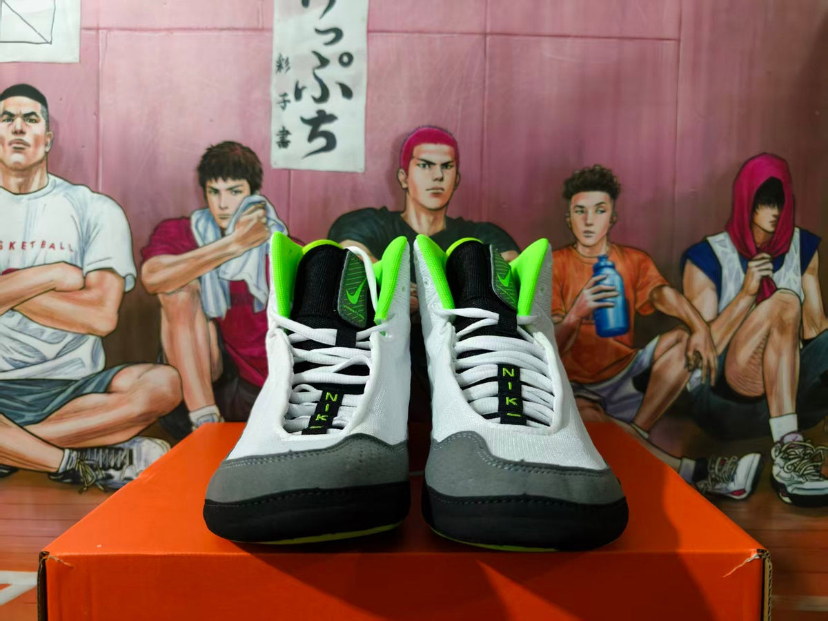 Nike Wrestling Shoes Gray Black Volt Green High Top