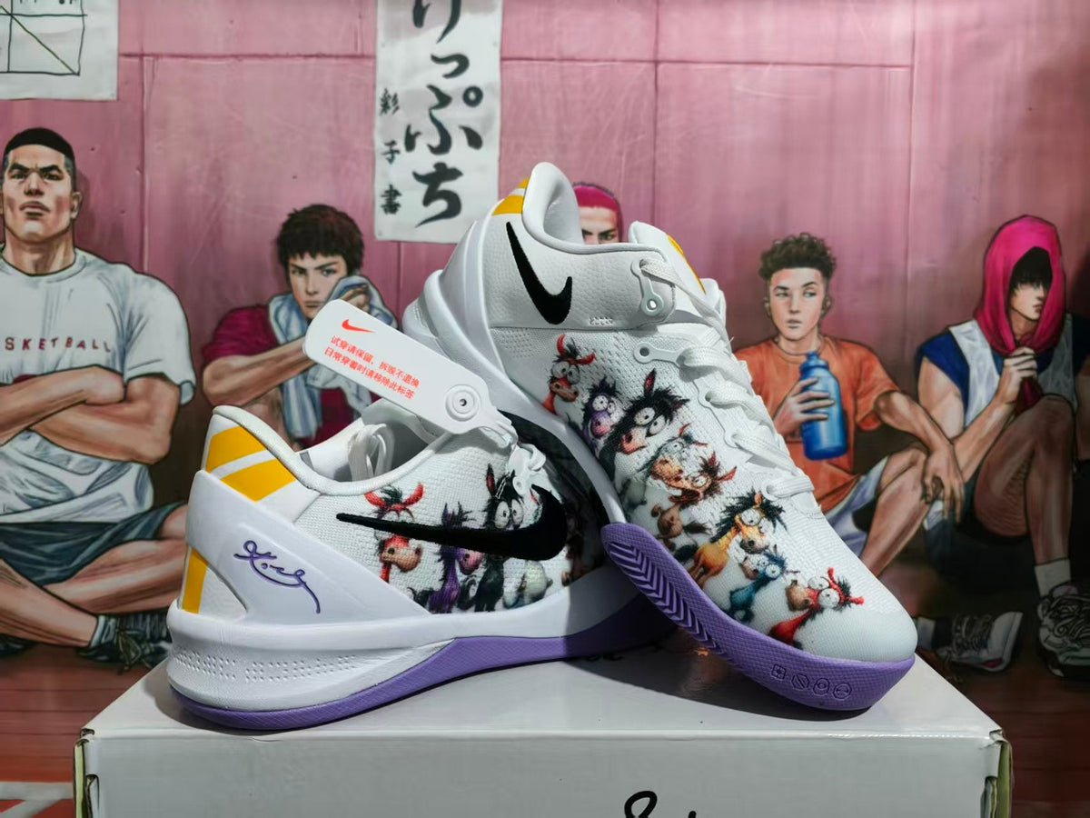 Nike Basketball Sneakers White Black Purple with Character Graphic