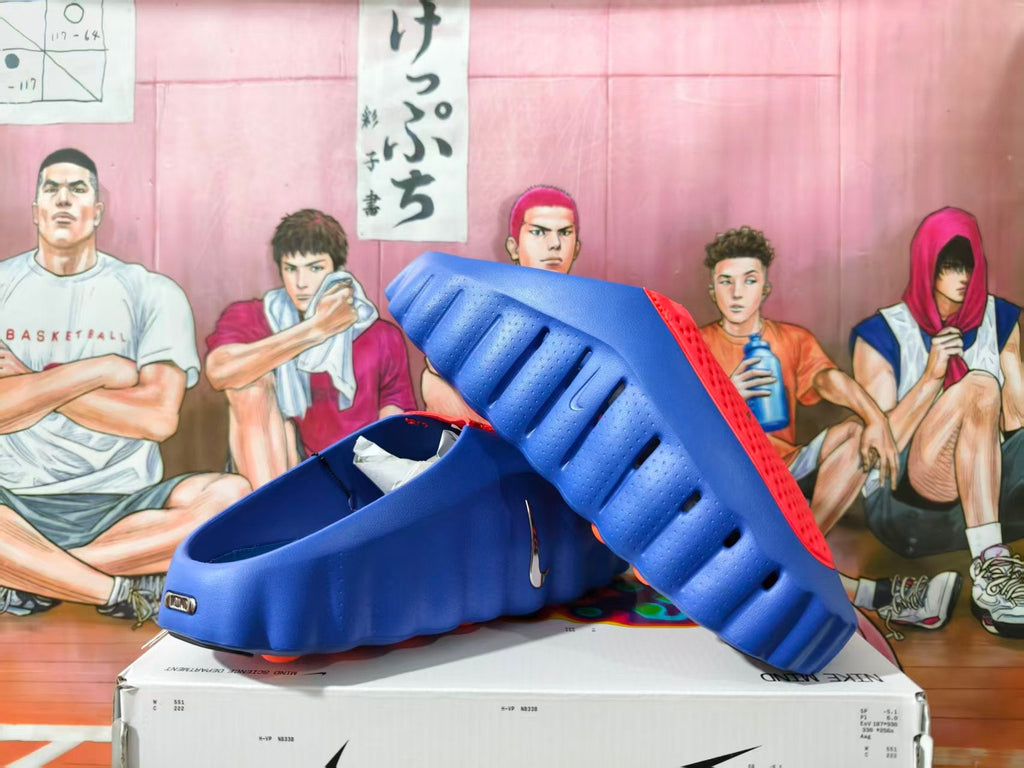 Nike Blue and Red Slide Sandals