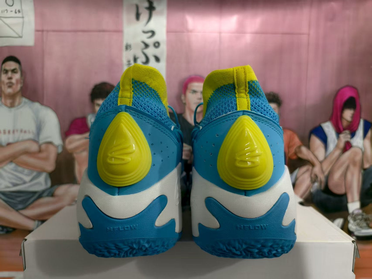 AE1 Low Basketball Shoes in Blue, White and Yellow