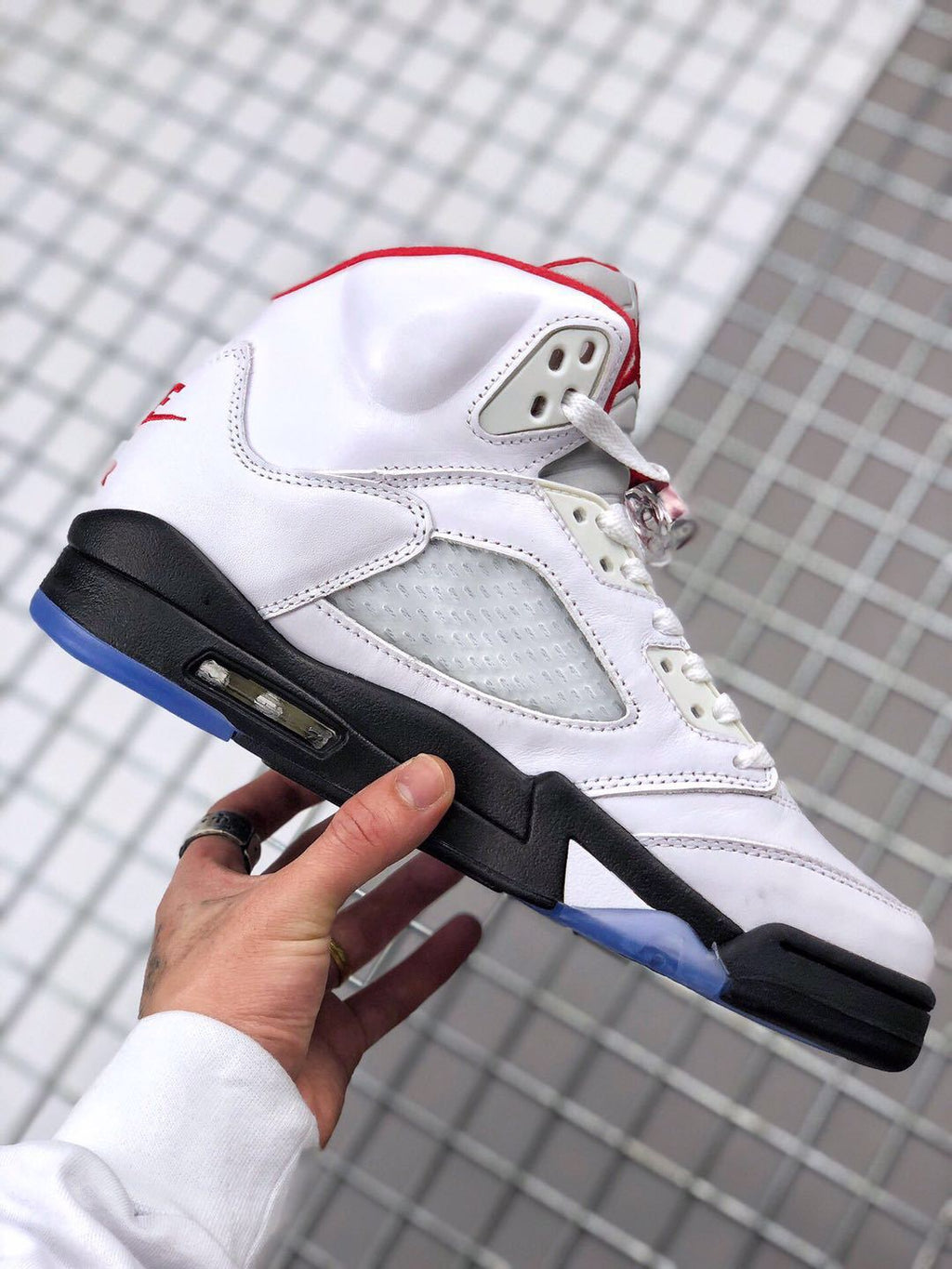 Air Jordan 5 Fire Red White Black Red Sneakers