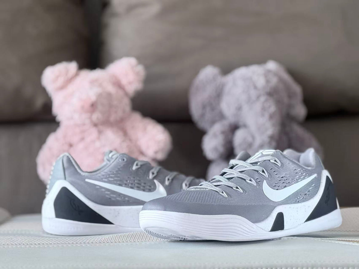 Nike Kobe 9 Low Basketball Shoes, Grey and White