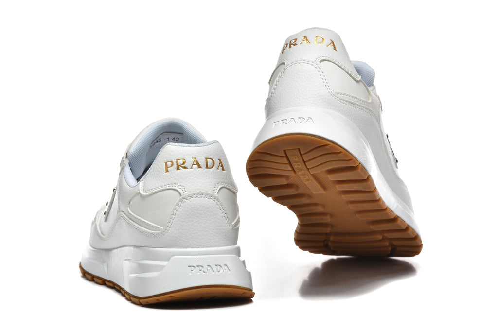 Prada White Low-Top Sneakers with Gum Sole