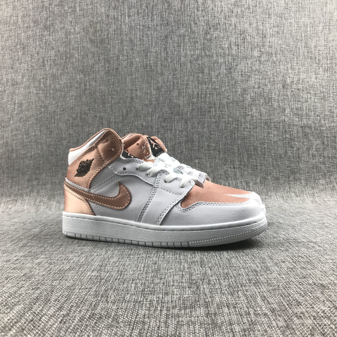 Air Jordan 1 Mid Rose Gold White Sneakers 555112-190