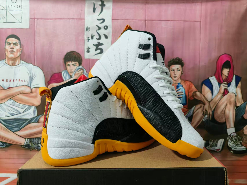 Jordan 12 Retro White Black Yellow High-Top Sneakers