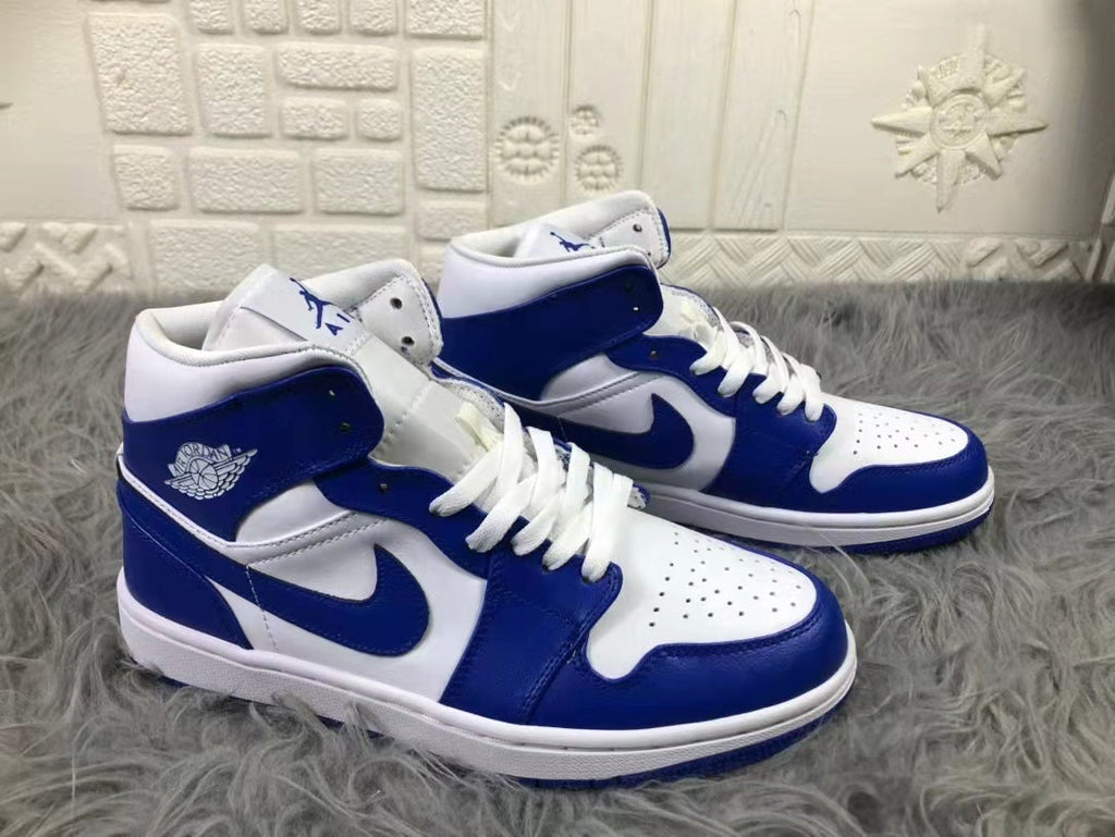 Air Jordan 1 Mid Kentucky White Blue Sneakers B62-104