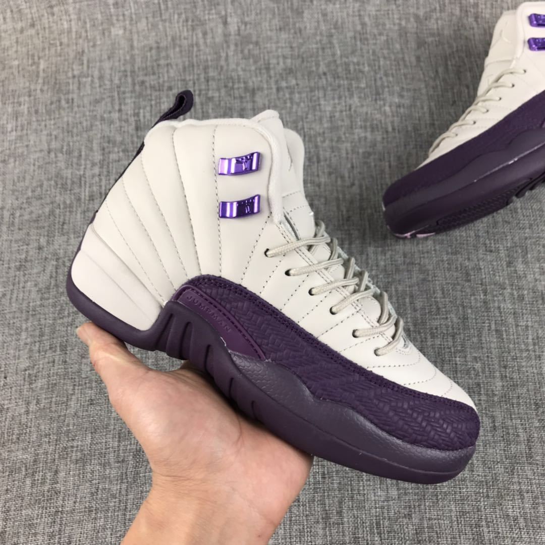 Jordan Air Jordan 12 Retro White and Deep Purple Sneakers