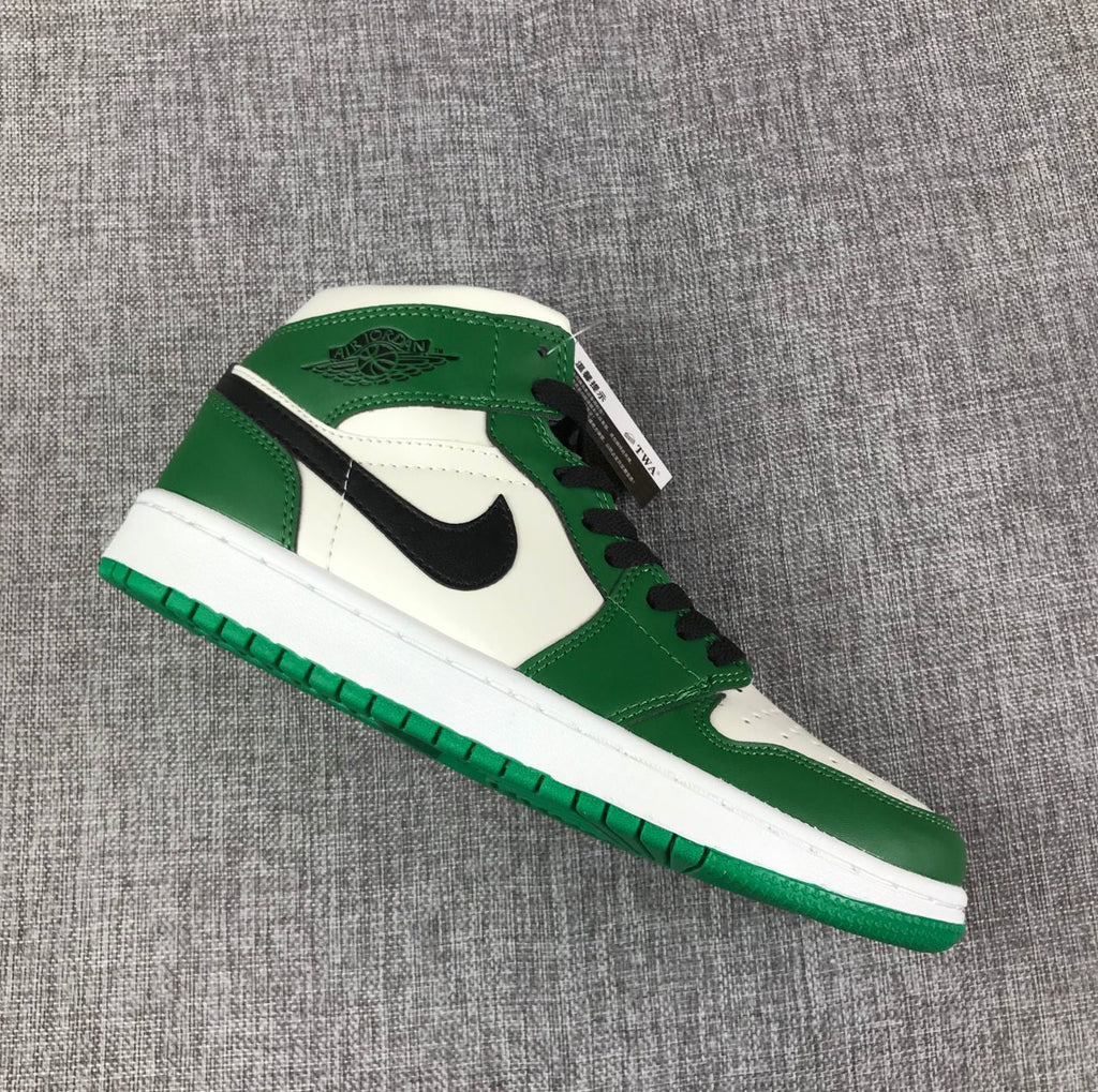 Jordan 1 Mid White Green Black Sneakers 852542-301