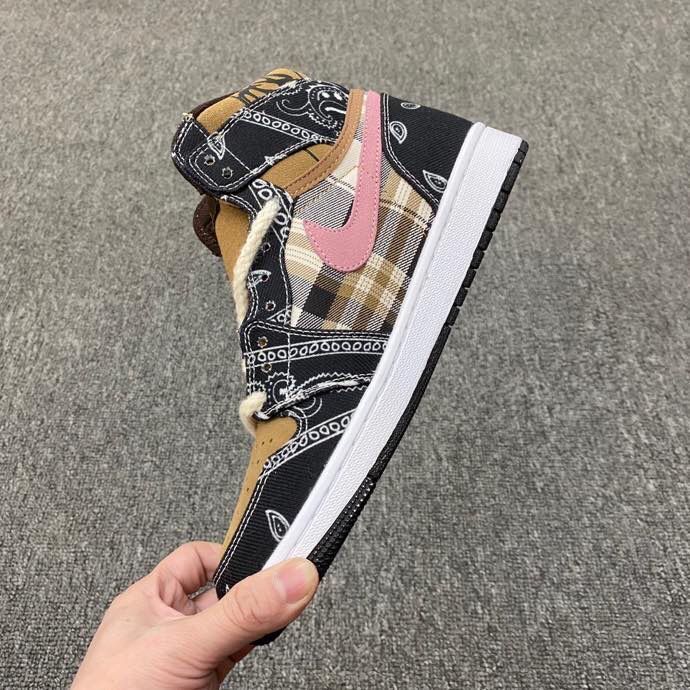 Jordan 1 Mid Paisley Sneakers Black Brown Pink