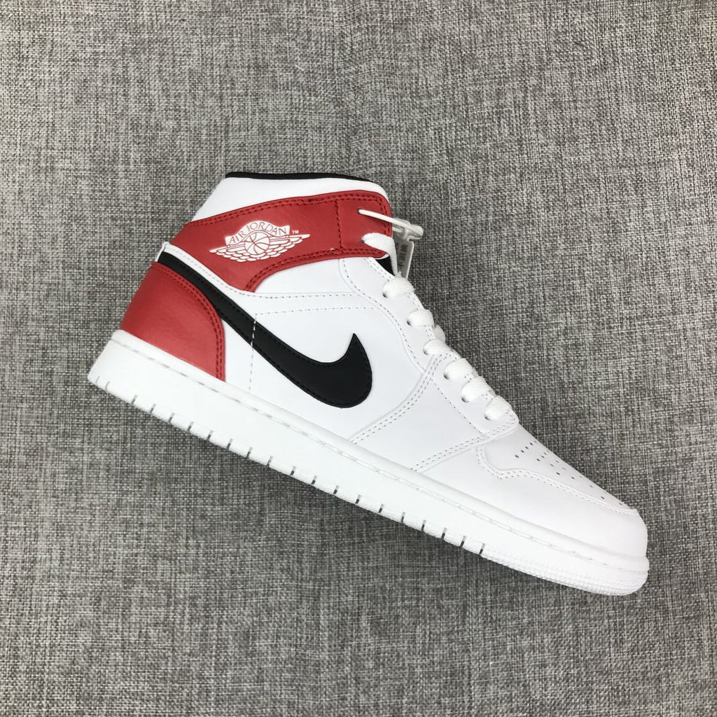 Jordan 1 Mid White Red Black Sneakers 554724-116