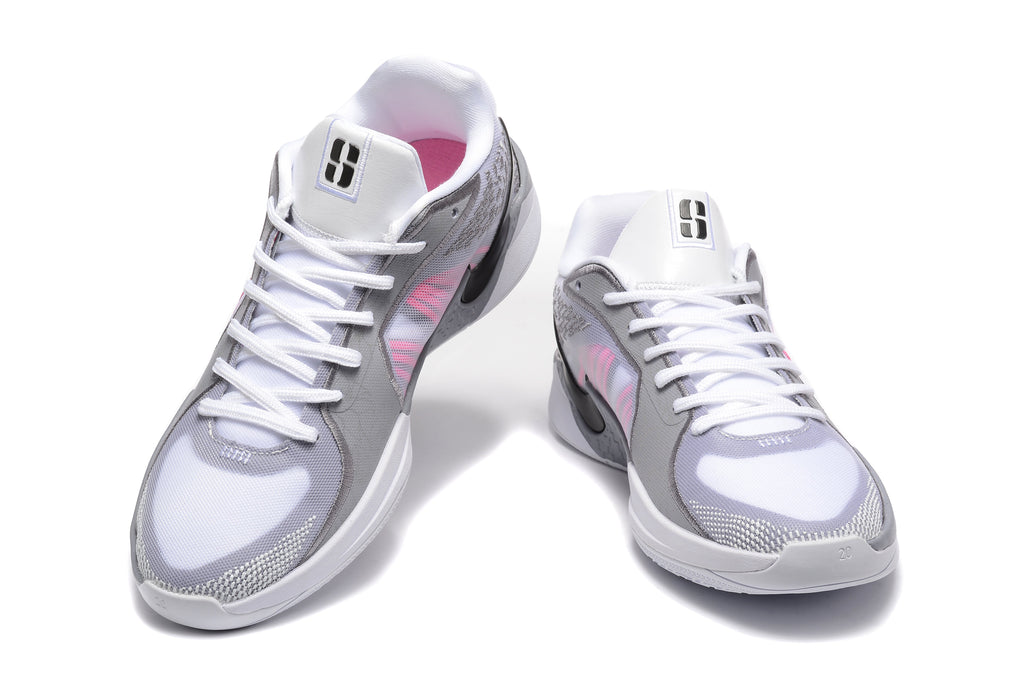 Nike FQ2174-100 Basketball Shoes, White and Grey with Pink