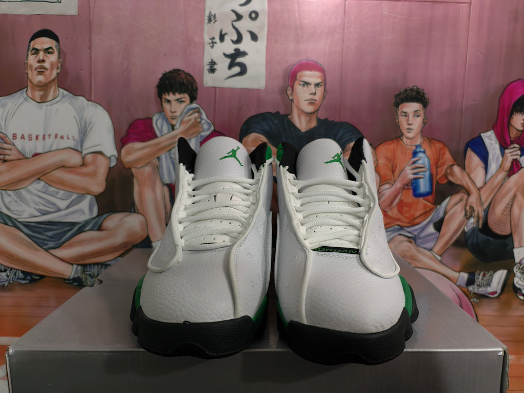 Jordan White and Green High-Top Basketball Sneakers
