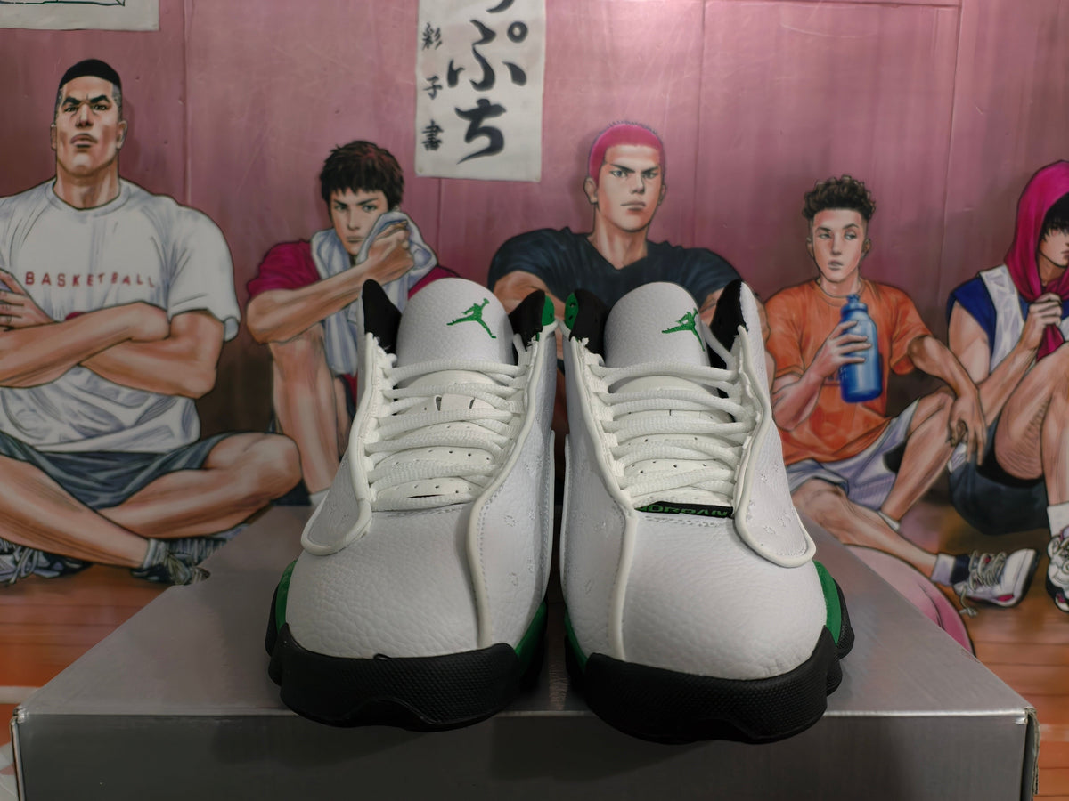 Jordan White and Green High-Top Basketball Sneakers