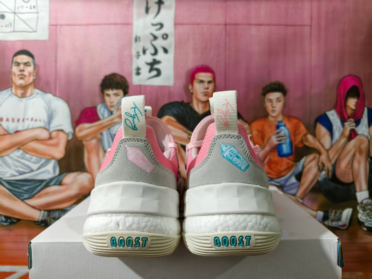 Adidas Pink and Grey Basketball Sneakers