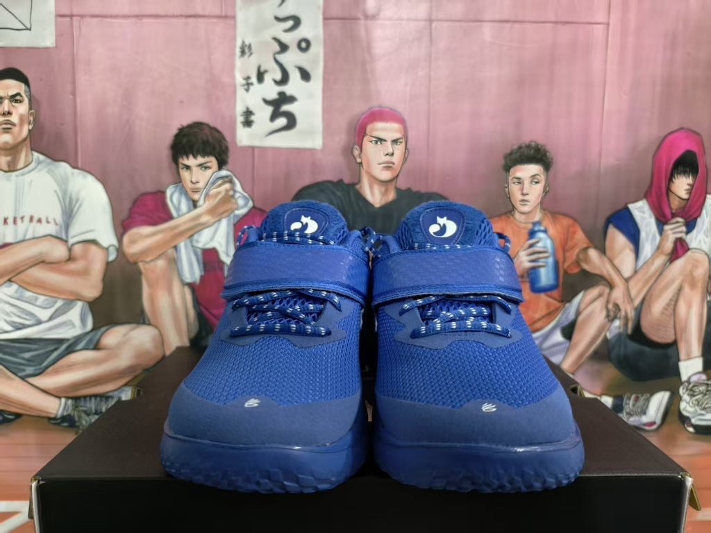 Blue Basketball Sneakers with Checkerboard Heel Detail