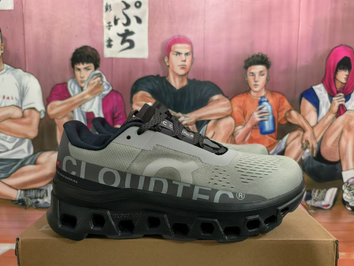 On Cloud Running Sneakers Mineral Gray and Black