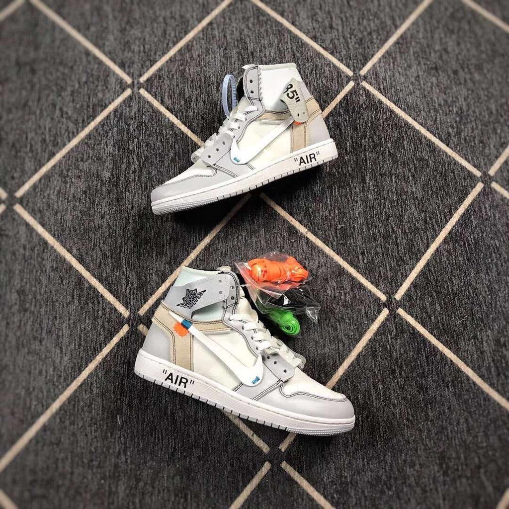 Air Jordan 1 High Grey White Off-White Style Sneakers