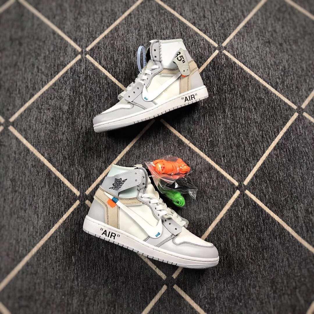 Air Jordan 1 High Grey White Off-White Style Sneakers