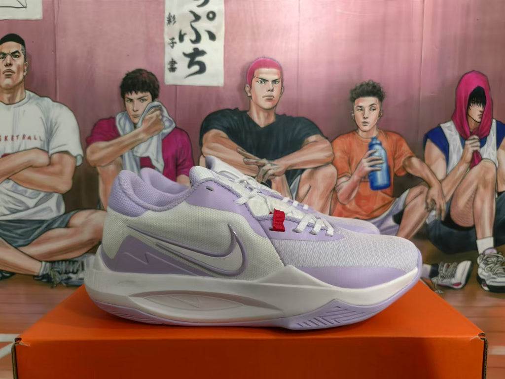 Nike White and Purple Basketball Sneakers