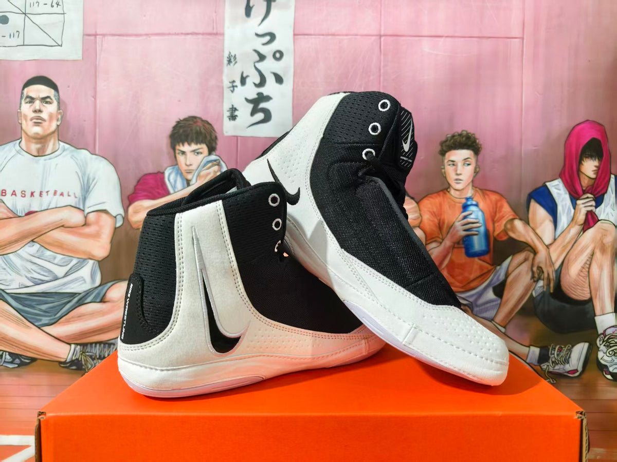 Nike Black and White High-Top Wrestling Sneakers